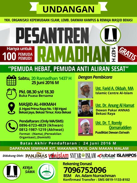 Ikutilah! Pesantren Ramadhan 1437 H ANNAS Bekasi Raya