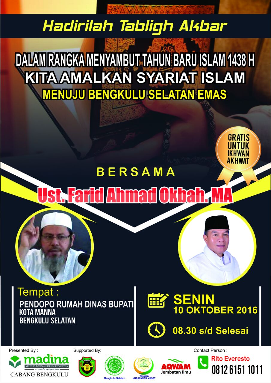 Hadirilah! Tabligh Akbar MADINA 2016 ‘Menuju Bengkulu Bersyariah’