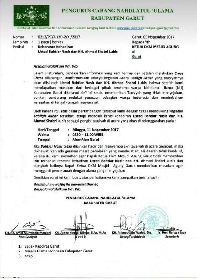 Tolak Kehadiran Ulama, NU Garut Diminta Kedepankan Musyawarah dan Jaga Ukhuwah