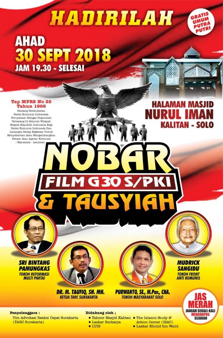 Tokoh Nasional Akan Hadiri Nobar Film G30 S PKI Bersama Warga Solo