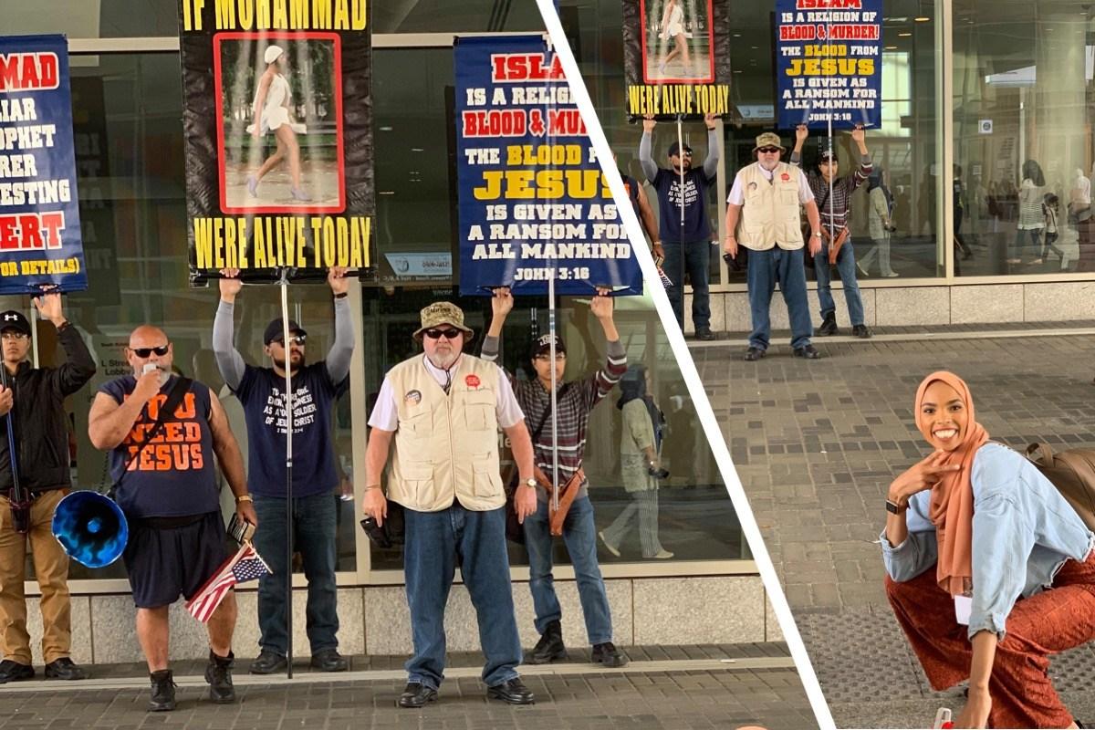 Viral, Foto Muslimah Berpose Tersenyum di Depan Pemrotes Anti-Islam