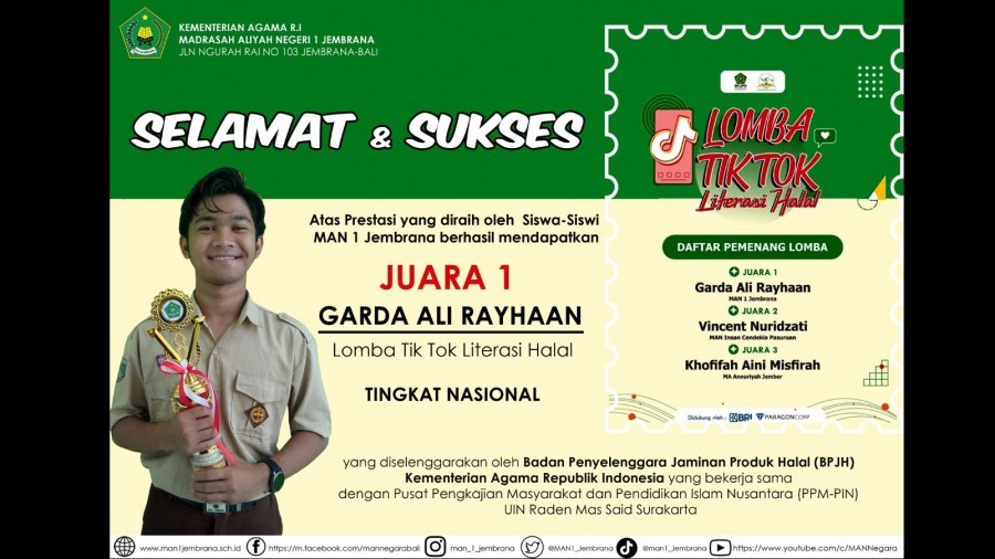 Siswa MAN Jembrana Juara Lomba Tiktok Literasi Halal