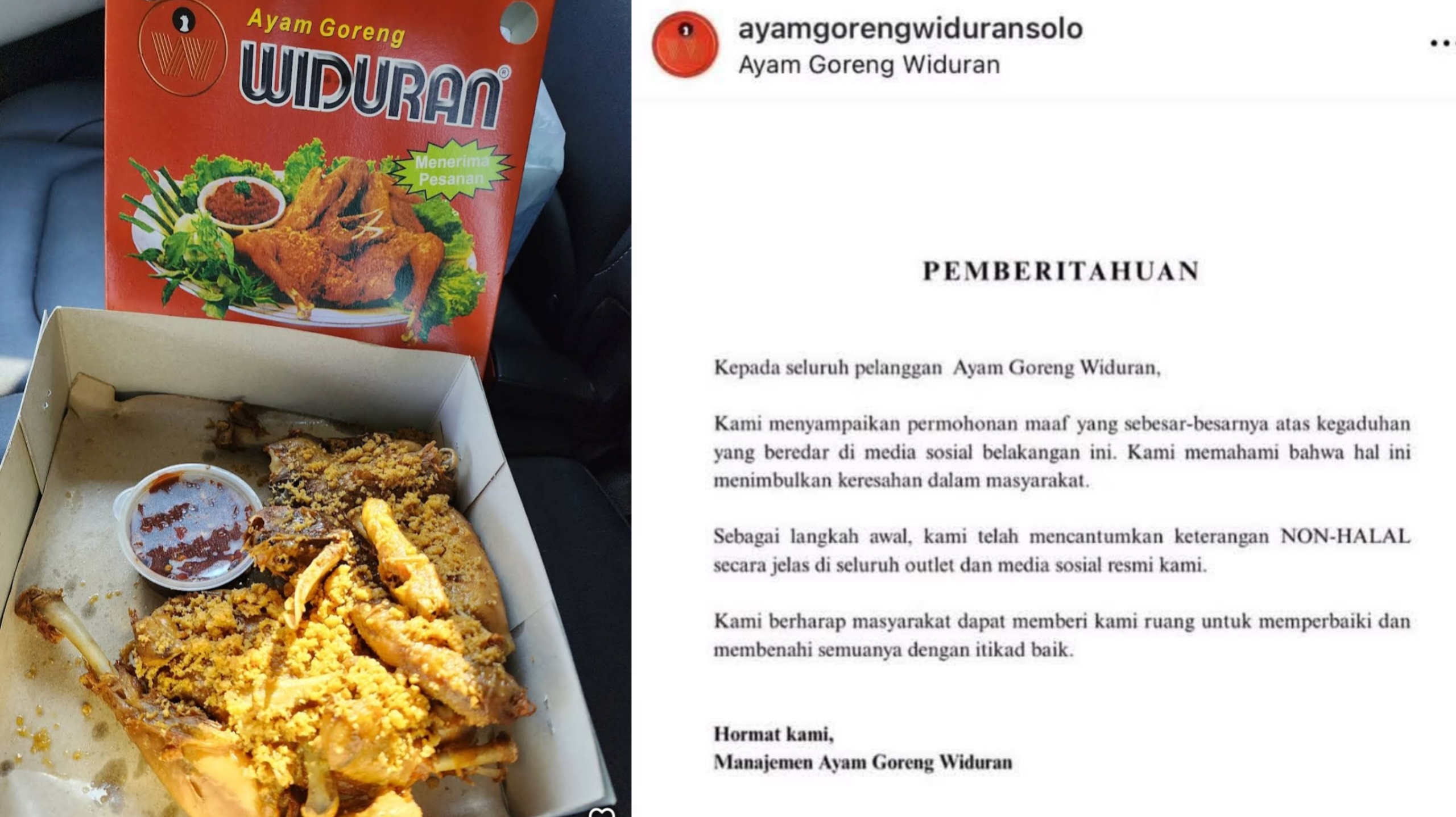 Respons Kegaduhan, Ayam Goreng Widuran Akui Produk Non-Halal dan Sampaikan Permohonan Maaf